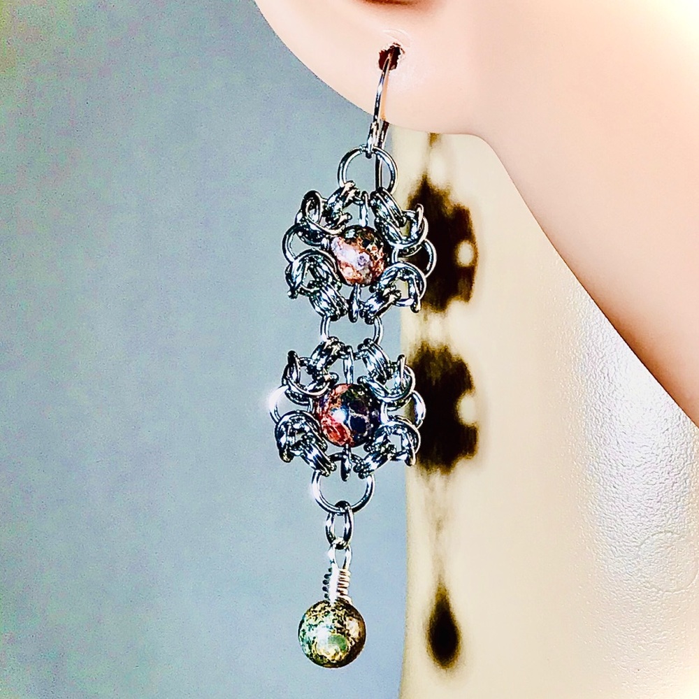 Artisan Leopard Skin Jasper Romanov Earrings - Picture 2 of 4